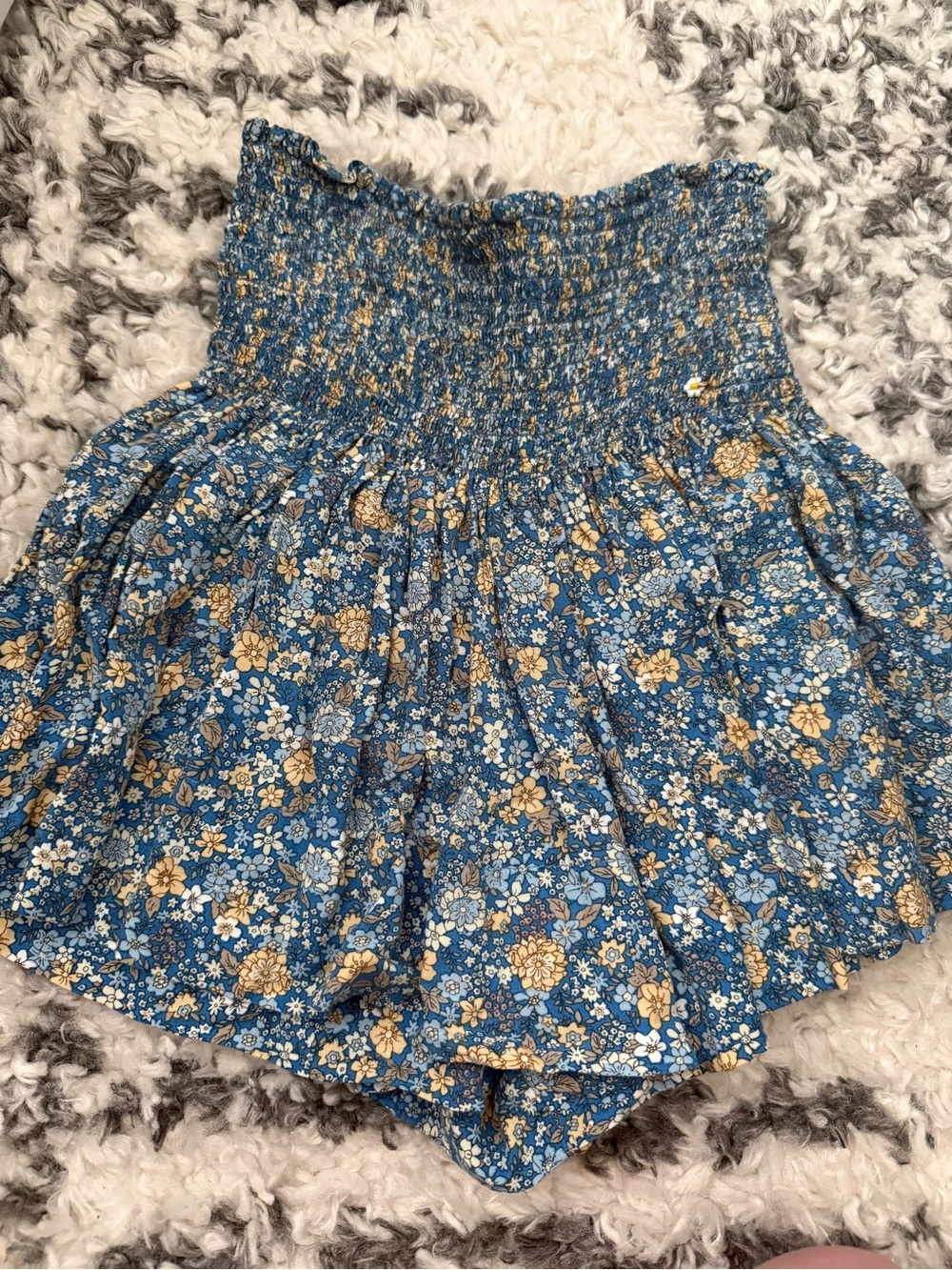 NATURAL LIFE Blue Floral Smocked Mini Skirt with Yellow Accents